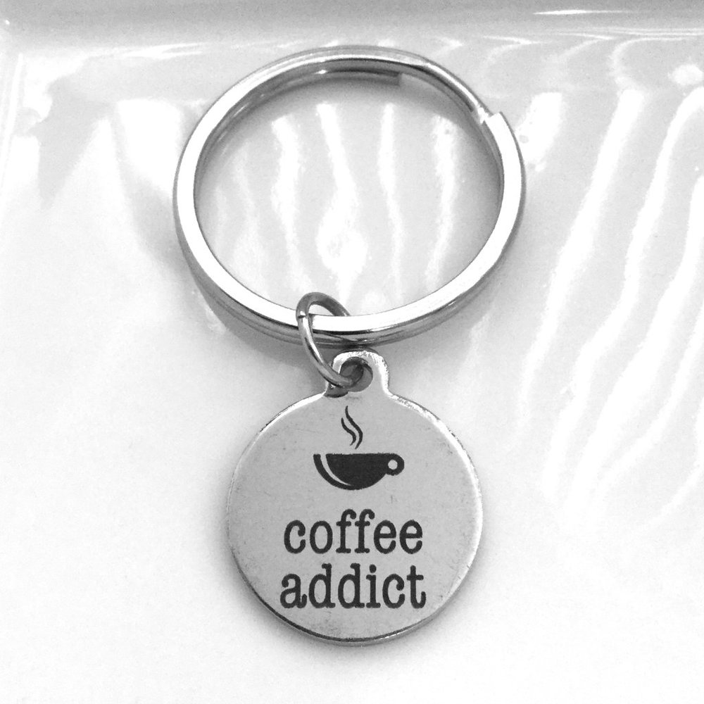 Miniature Coffee Addict Java Saying Quote Inspirational Charm Keyring Keychain